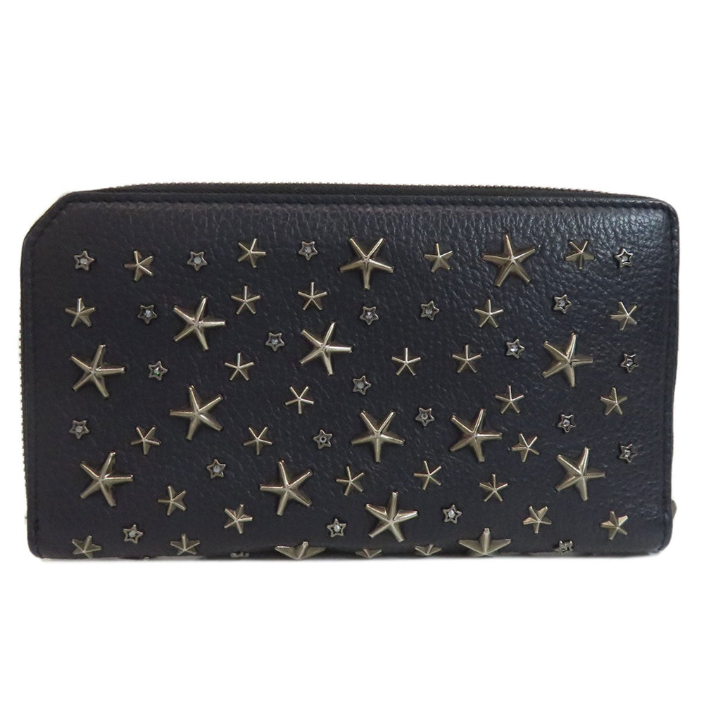JIMMY CHOO Long Wallet Purse leather Navy Star motif studs Women Used Authentic