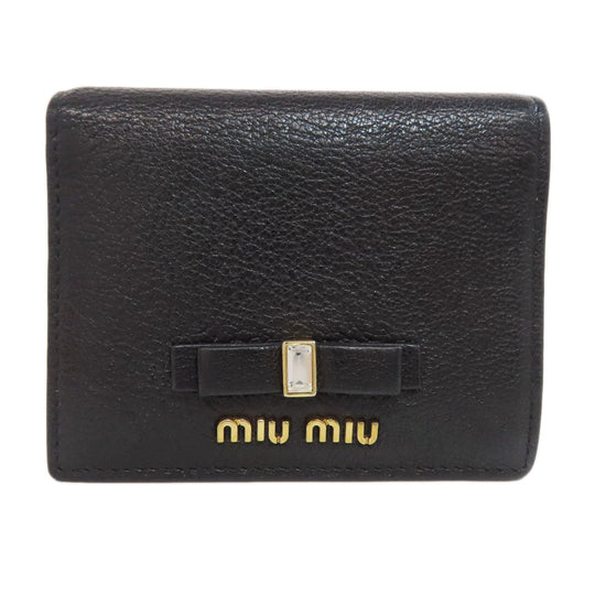MIUMIU Bifold Wallet leather black logo ribbon