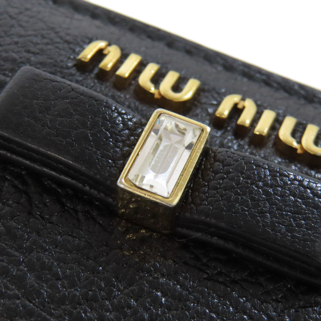 MIUMIU Bifold Wallet leather black logo ribbon