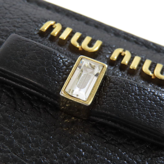 MIUMIU Bifold Wallet leather black logo ribbon