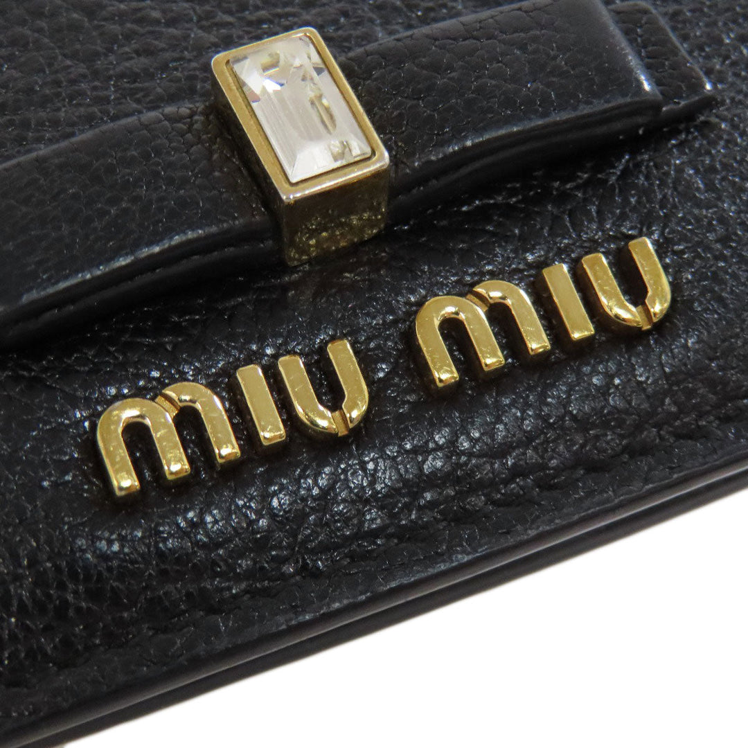 MIUMIU Bifold Wallet leather black logo ribbon