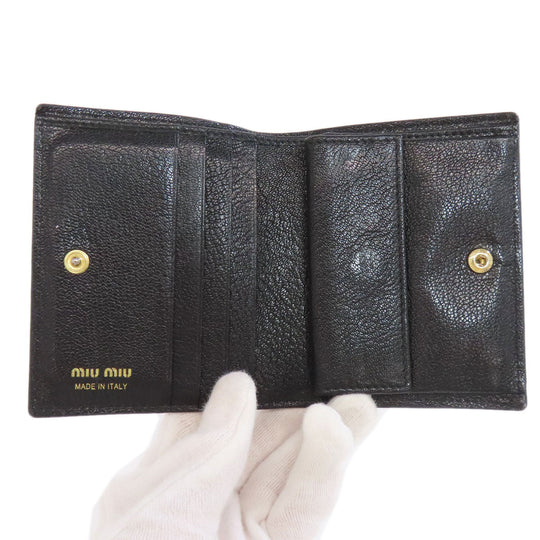 MIUMIU Bifold Wallet leather black logo ribbon