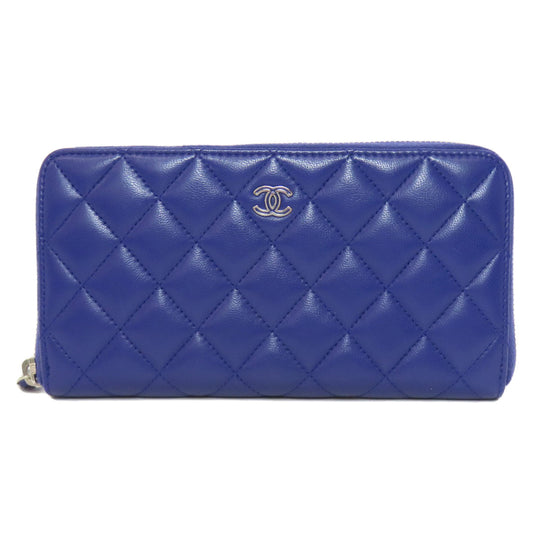 CHANEL Long Wallet Purse lambskin purple Matelasse COCO Mark SilverMetal Women Used Authentic