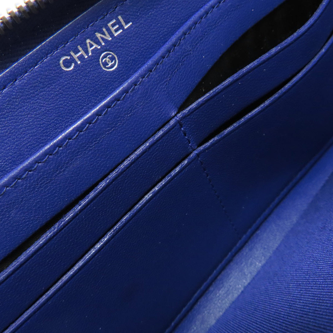 CHANEL Long Wallet Purse lambskin purple Matelasse COCO Mark SilverMetal Women Used Authentic