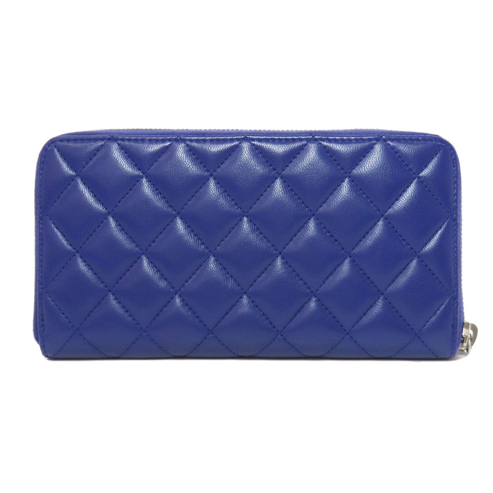 CHANEL Long Wallet Purse lambskin purple Matelasse COCO Mark SilverMetal Women Used Authentic