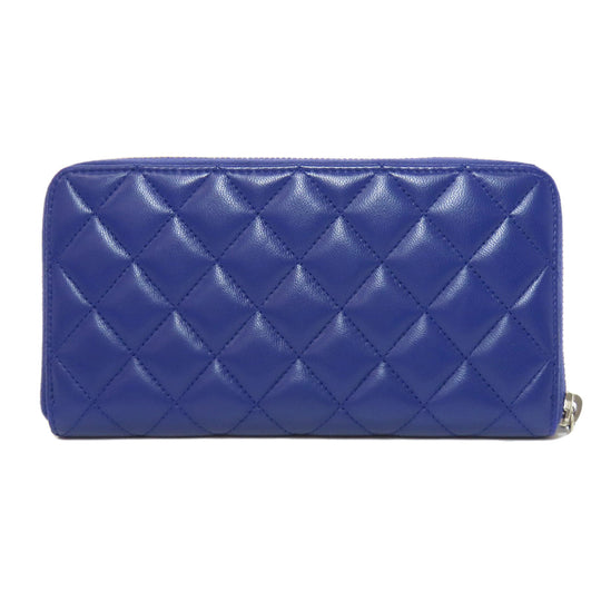 CHANEL Long Wallet Purse lambskin purple Matelasse COCO Mark SilverMetal Women Used Authentic