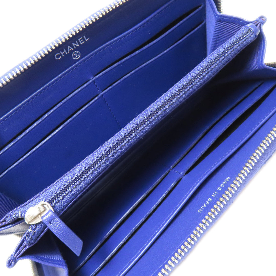 CHANEL Long Wallet Purse lambskin purple Matelasse COCO Mark SilverMetal Women Used Authentic