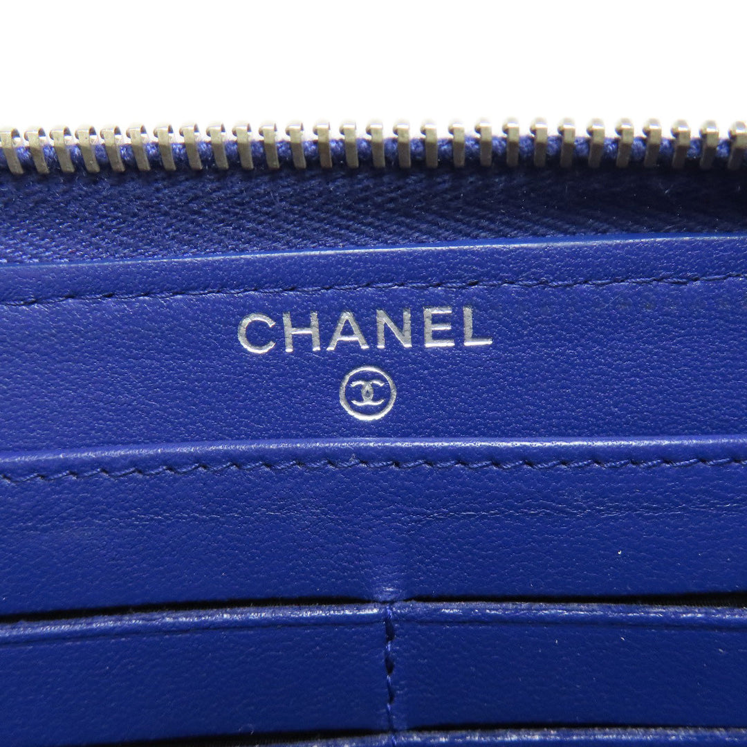 CHANEL Long Wallet Purse lambskin purple Matelasse COCO Mark SilverMetal Women Used Authentic