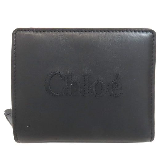 Chloe Bifold Wallet Calfskin black Sense Compact Wallet Women Used Authentic