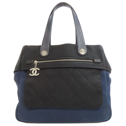 CHANEL Tote Bag Nylon black Paris Biarritz GM SilverMetal