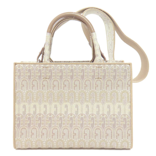 Furla Handbag canvas beige Arch logo 2WAY