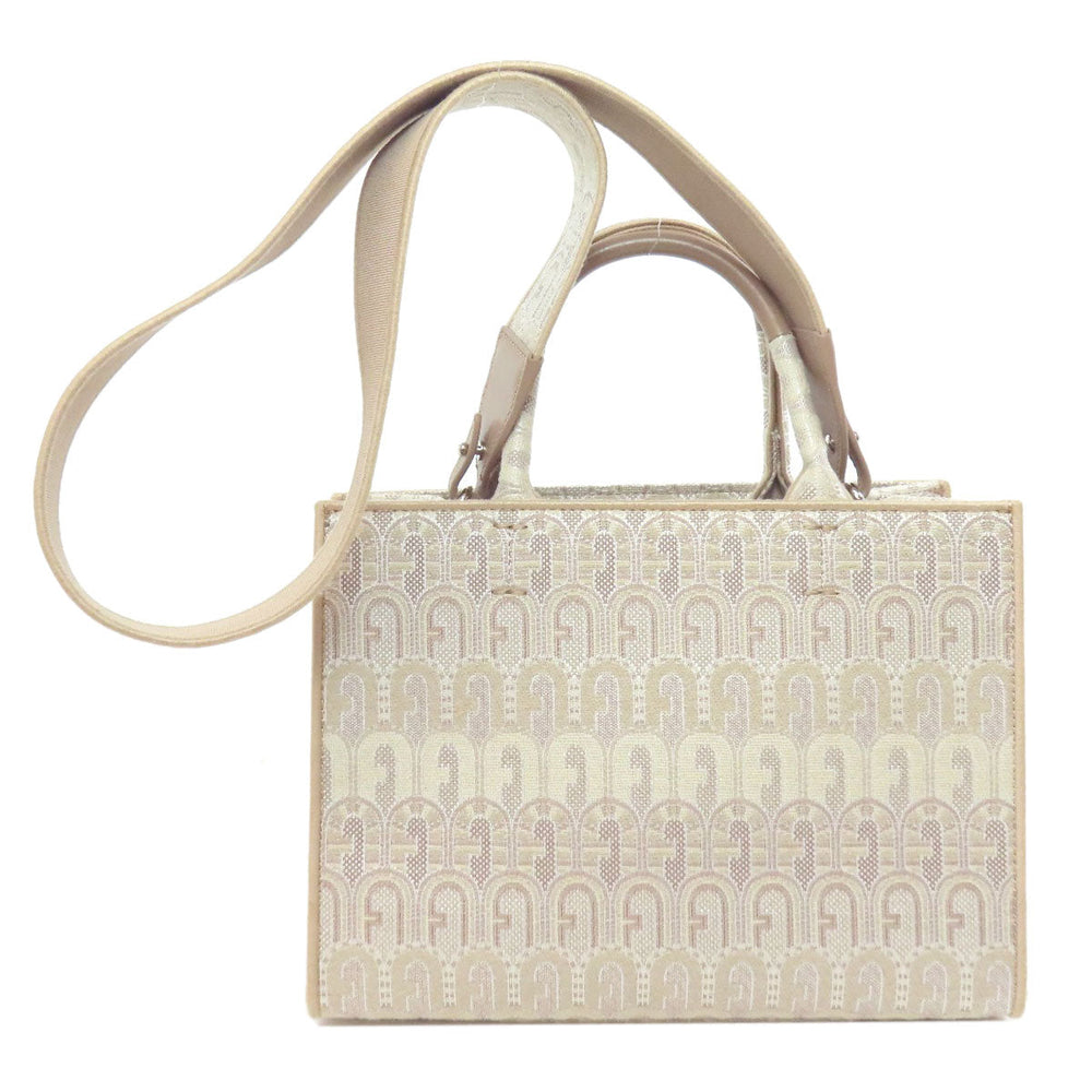 Furla Handbag canvas beige Arch logo 2WAY