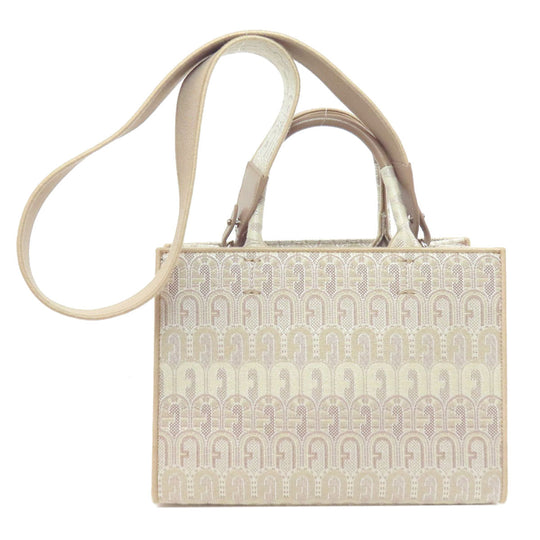 Furla Handbag canvas beige Arch logo 2WAY
