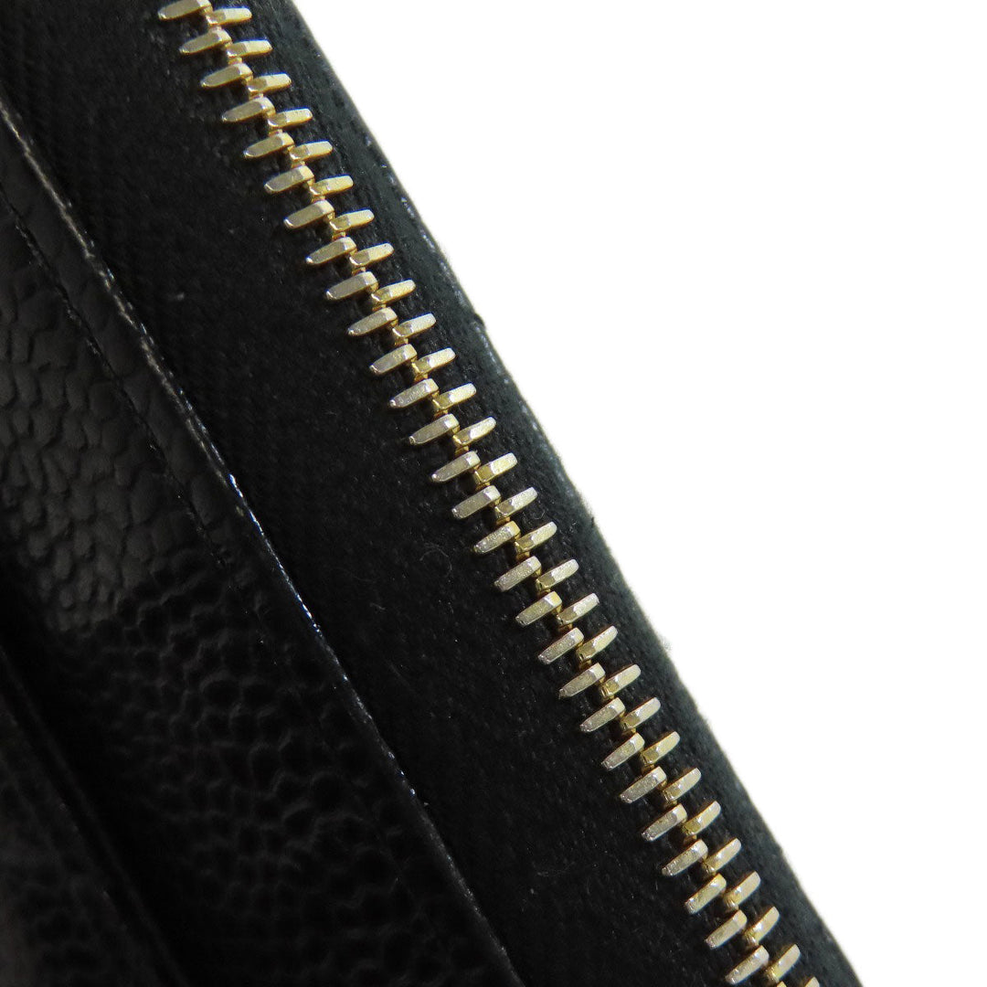 CHANEL Long Wallet Purse Grained Calfskin Skin black Matelasse Zip Around Gold Metal Women Used Authentic