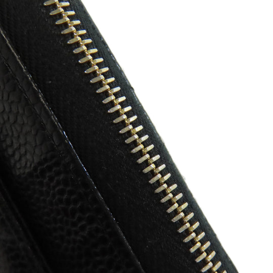 CHANEL Long Wallet Purse Grained Calfskin Skin black Matelasse Zip Around Gold Metal Women Used Authentic
