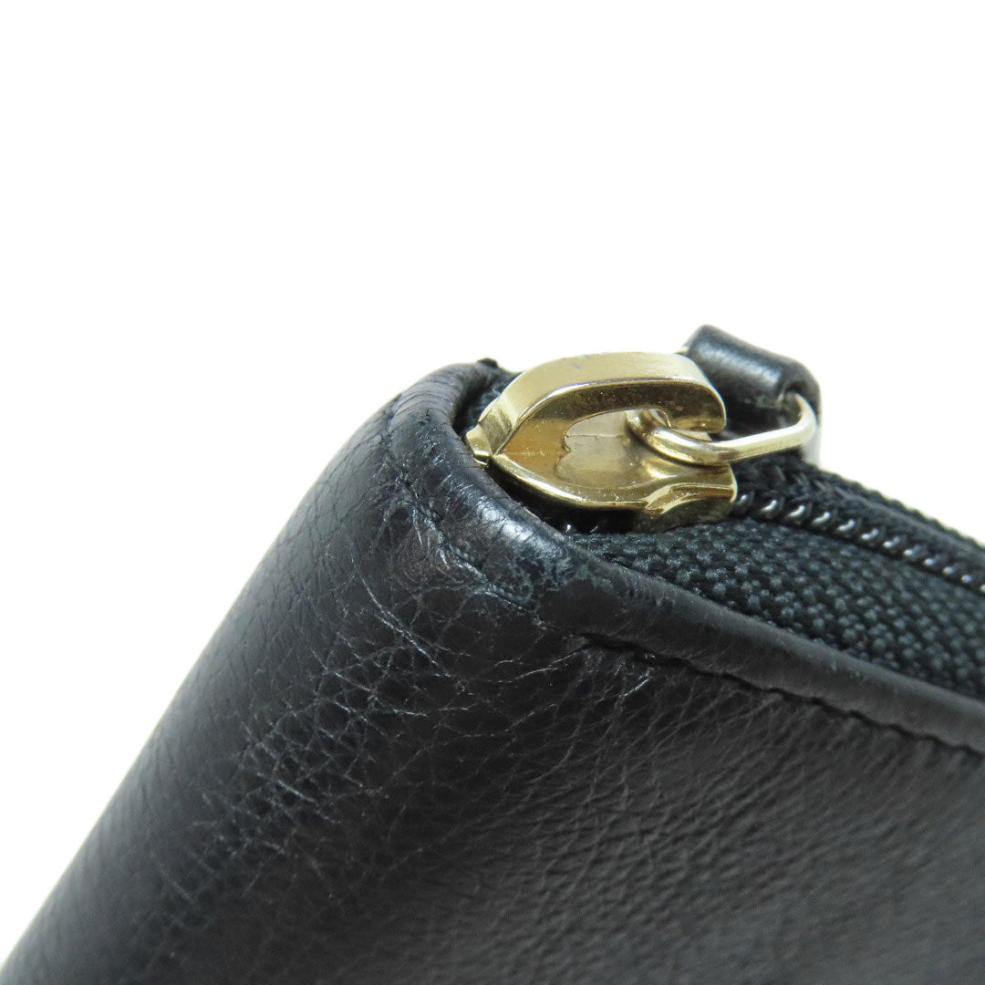 CHANEL Long Wallet Purse Calfskin black Zip Around COCO Mark Gold Metal Women Used Authentic