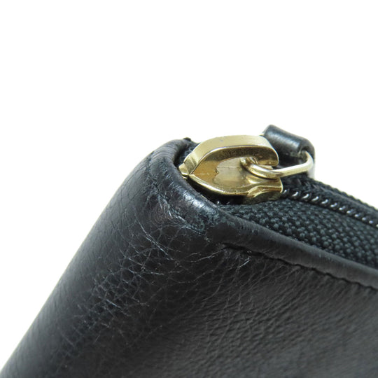 CHANEL Long Wallet Purse Calfskin black Zip Around COCO Mark Gold Metal Women Used Authentic