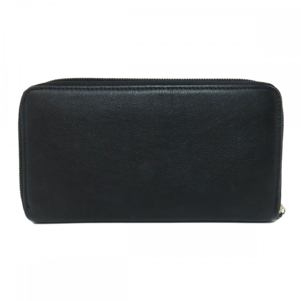 CHANEL Long Wallet Purse Calfskin black Zip Around COCO Mark Gold Metal Women Used Authentic