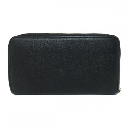 CHANEL Long Wallet Purse Calfskin black Zip Around COCO Mark Gold Metal Women Used Authentic