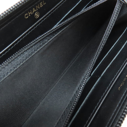 CHANEL Long Wallet Purse Calfskin black Zip Around COCO Mark Gold Metal Women Used Authentic
