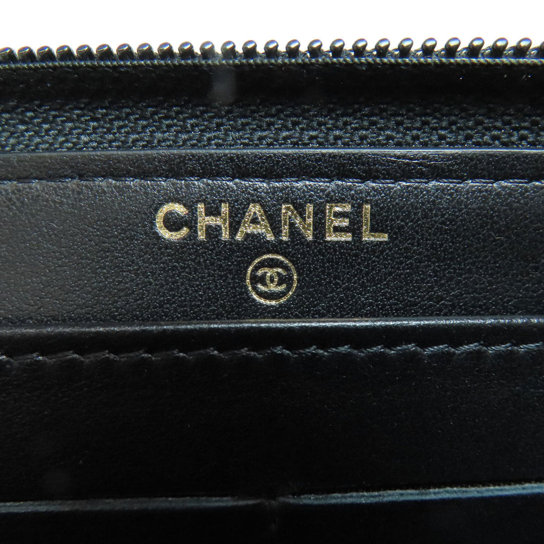 CHANEL Long Wallet Purse Calfskin black Zip Around COCO Mark Gold Metal Women Used Authentic