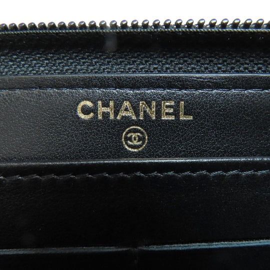 CHANEL Long Wallet Purse Calfskin black Zip Around COCO Mark Gold Metal Women Used Authentic