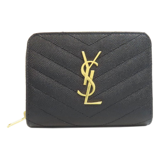 SAINT LAURENT Bifold Wallet Calfskin black Vstitch Women Used Authentic