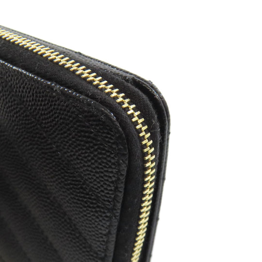 SAINT LAURENT Bifold Wallet Calfskin black Vstitch Women Used Authentic
