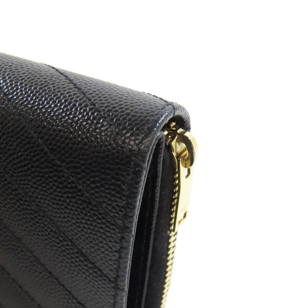 SAINT LAURENT Bifold Wallet Calfskin black Vstitch Women Used Authentic