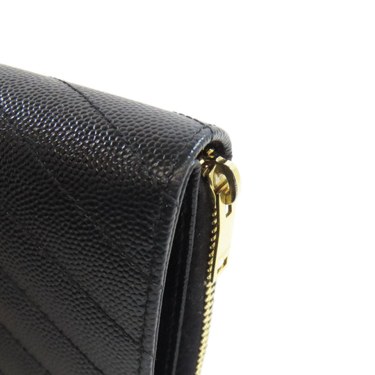 SAINT LAURENT Bifold Wallet Calfskin black Vstitch Women Used Authentic