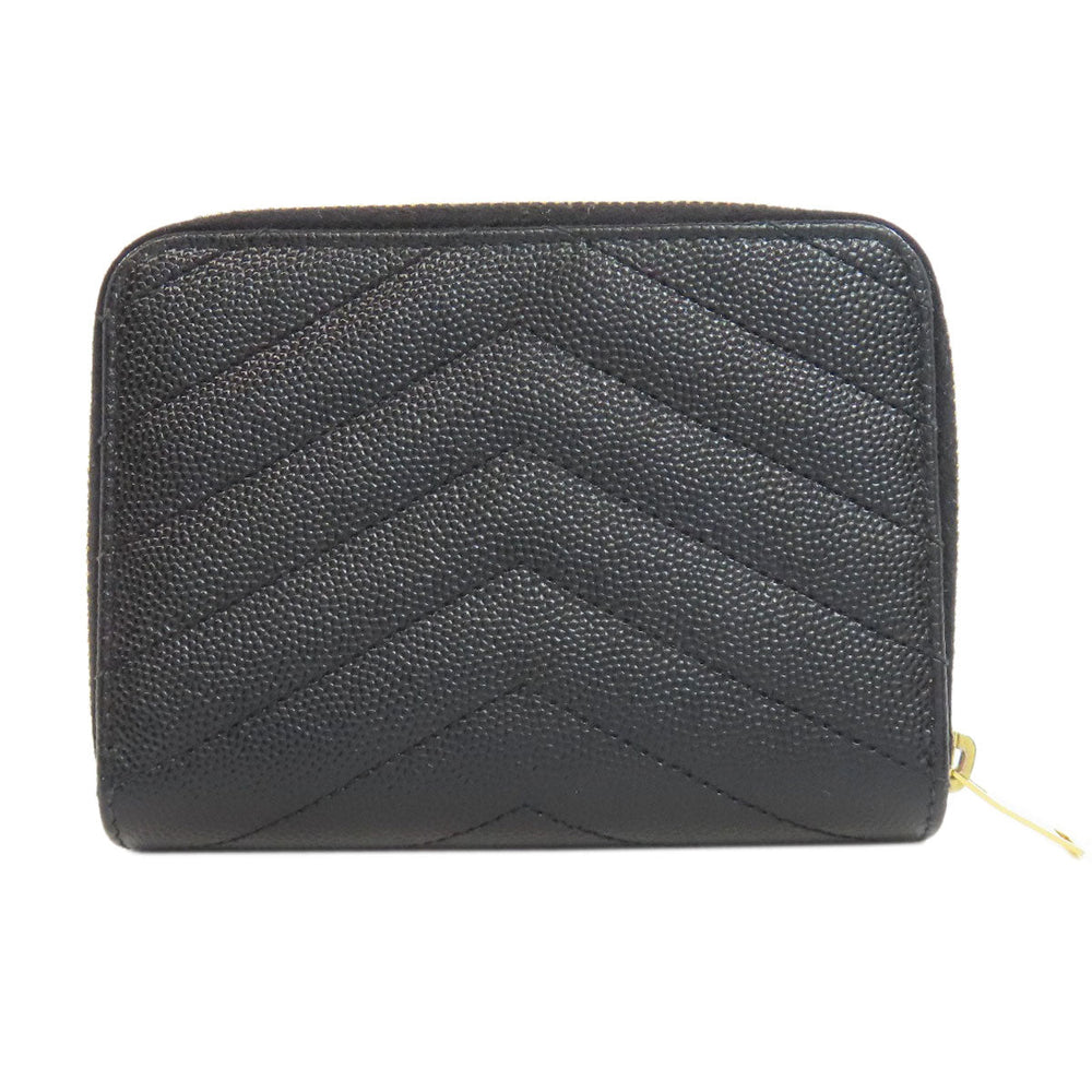 SAINT LAURENT Bifold Wallet Calfskin black Vstitch Women Used Authentic