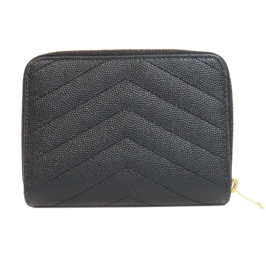 SAINT LAURENT Bifold Wallet Calfskin black Vstitch Women Used Authentic