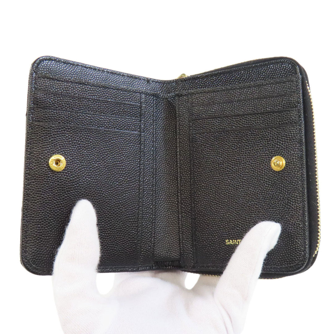 SAINT LAURENT Bifold Wallet Calfskin black Vstitch Women Used Authentic