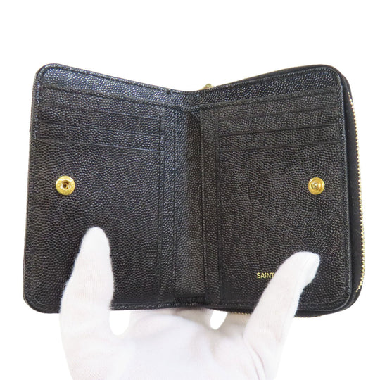 SAINT LAURENT Bifold Wallet Calfskin black Vstitch Women Used Authentic