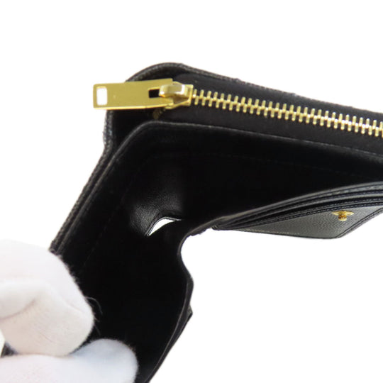 SAINT LAURENT Bifold Wallet Calfskin black Vstitch Women Used Authentic