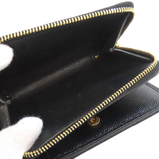 SAINT LAURENT Bifold Wallet Calfskin black Vstitch Women Used Authentic
