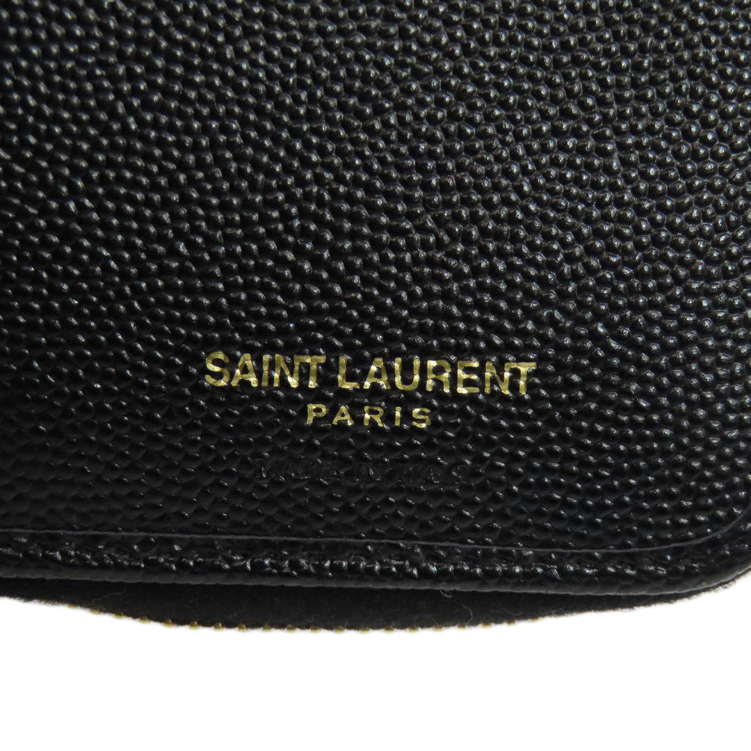 SAINT LAURENT Bifold Wallet Calfskin black Vstitch Women Used Authentic