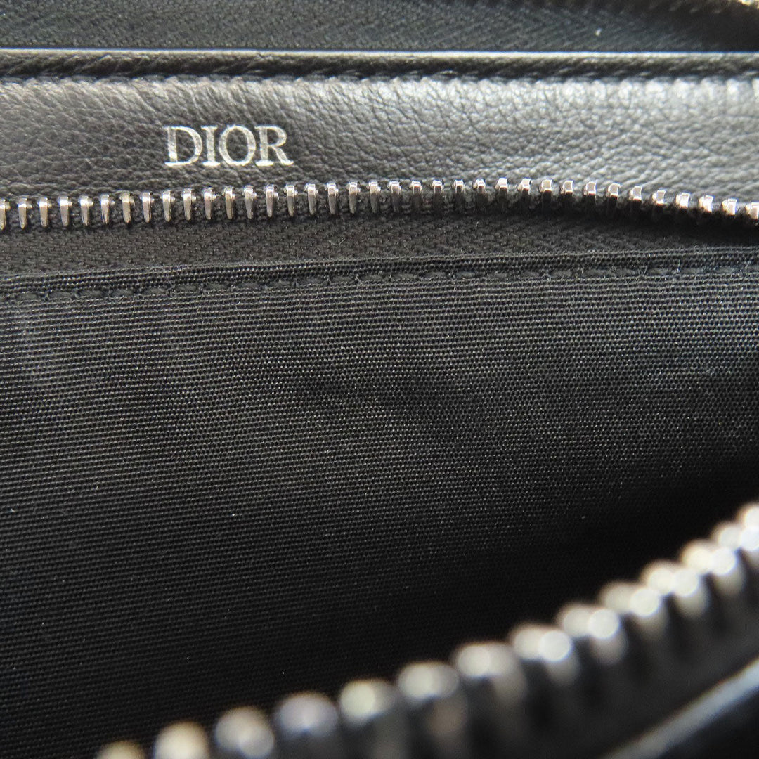 Christian Dior Long Wallet Purse canvas Navy Long Zip Wallet Oblique Trotter Pattern Women Used Authentic