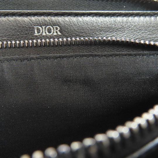 Christian Dior Long Wallet Purse canvas Navy Long Zip Wallet Oblique Trotter Pattern Women Used Authentic