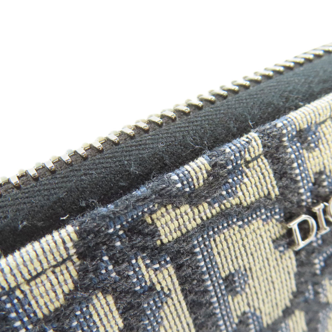 Christian Dior Long Wallet Purse canvas Navy Long Zip Wallet Oblique Trotter Pattern Women Used Authentic