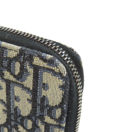 Christian Dior Long Wallet Purse canvas Navy Long Zip Wallet Oblique Trotter Pattern Women Used Authentic