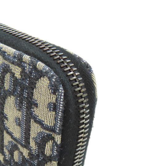 Christian Dior Long Wallet Purse canvas Navy Long Zip Wallet Oblique Trotter Pattern Women Used Authentic