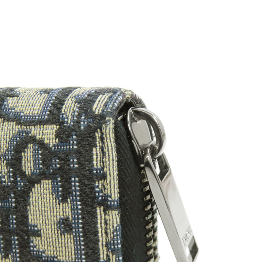 Christian Dior Long Wallet Purse canvas Navy Long Zip Wallet Oblique Trotter Pattern Women Used Authentic