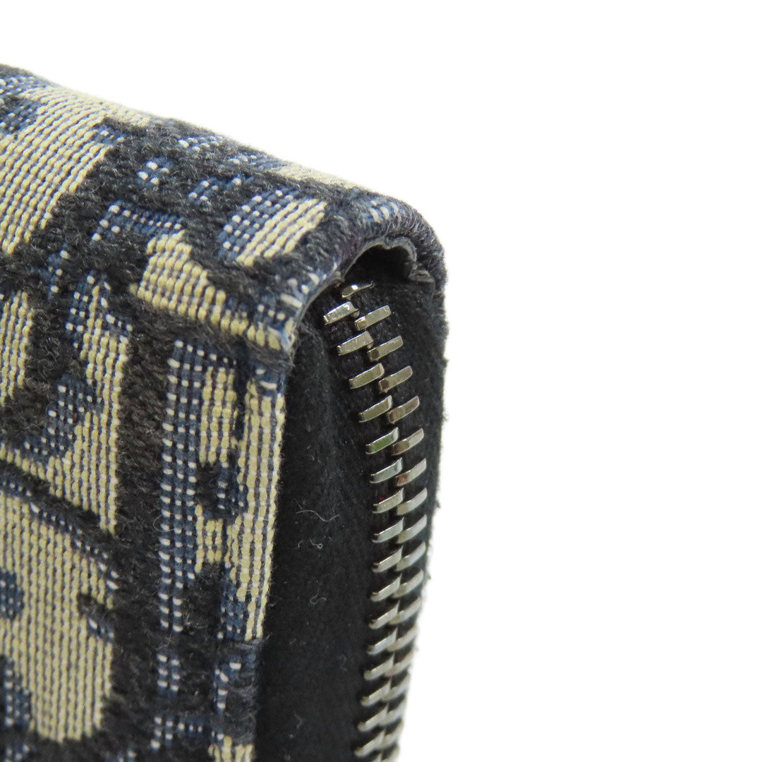Christian Dior Long Wallet Purse canvas Navy Long Zip Wallet Oblique Trotter Pattern Women Used Authentic