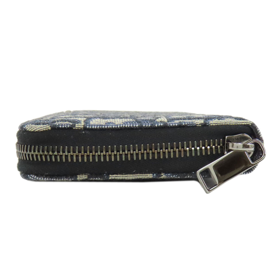 Christian Dior Long Wallet Purse canvas Navy Long Zip Wallet Oblique Trotter Pattern Women Used Authentic