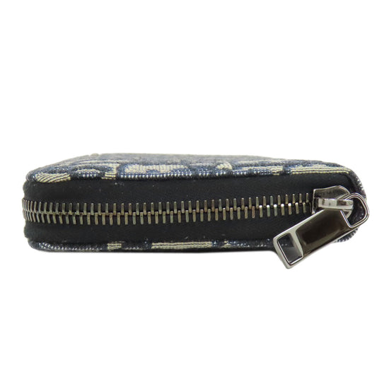 Christian Dior Long Wallet Purse canvas Navy Long Zip Wallet Oblique Trotter Pattern Women Used Authentic