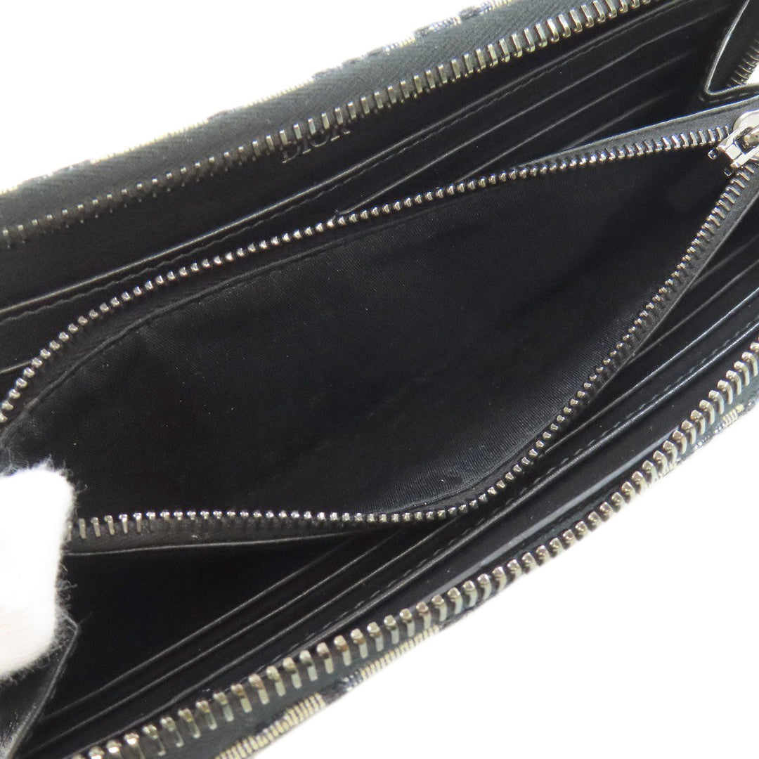 Christian Dior Long Wallet Purse canvas Navy Long Zip Wallet Oblique Trotter Pattern Women Used Authentic