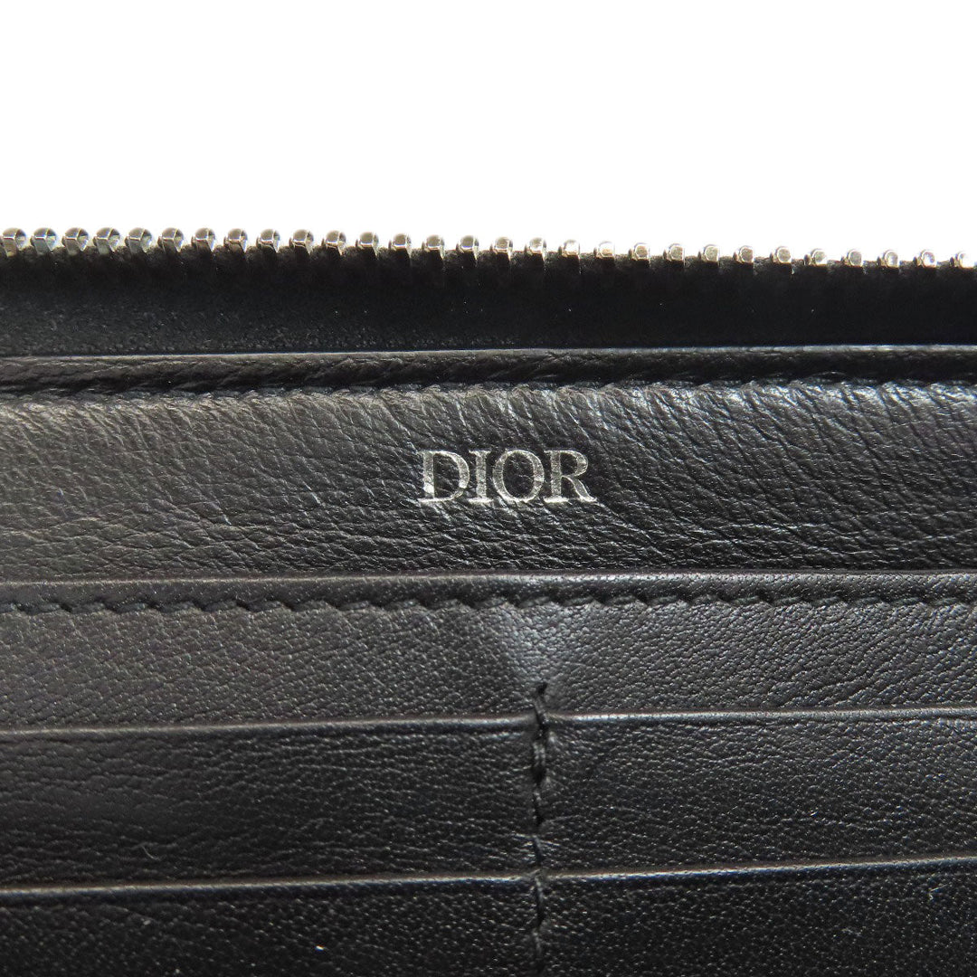 Christian Dior Long Wallet Purse canvas Navy Long Zip Wallet Oblique Trotter Pattern Women Used Authentic