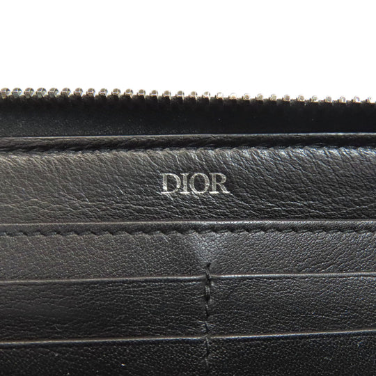 Christian Dior Long Wallet Purse canvas Navy Long Zip Wallet Oblique Trotter Pattern Women Used Authentic