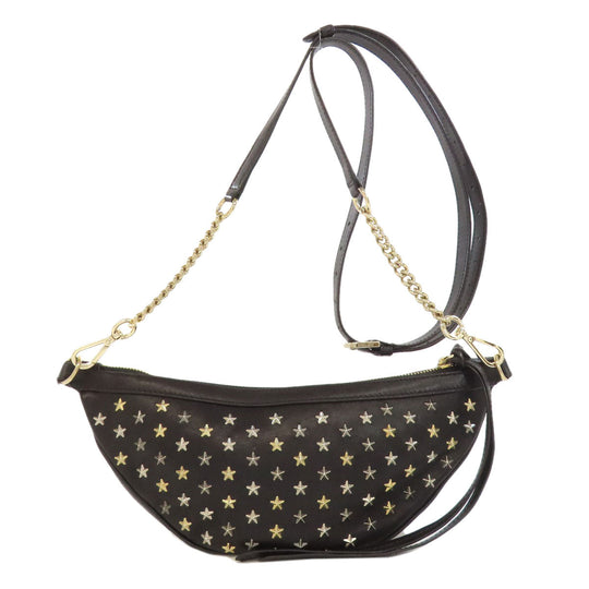 JIMMY CHOO Shoulder Bag leather black Star motif studs Women Used Authentic